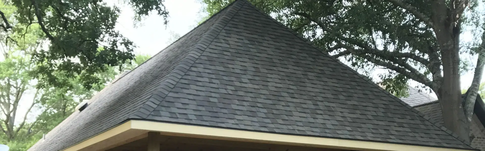 A close up of the roof of a house